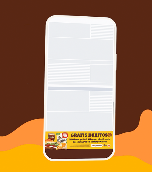 A mobile screen showing the Burger King ad in the footer.